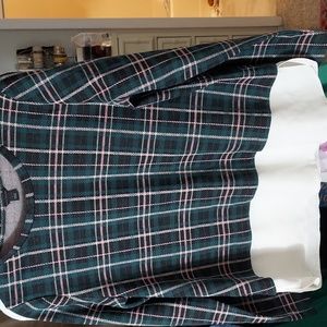 Ann Taylor 2fer L/S Mixed  plaid Knit Stripe Top Sz L